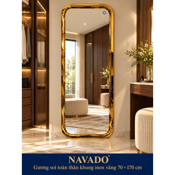 Gương soi toàn thân khung inox vàng 70 x 170 cm NAVADO