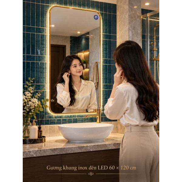 Gương phòng tắm khung inox đèn LED 60 x 120 cm NAVADO