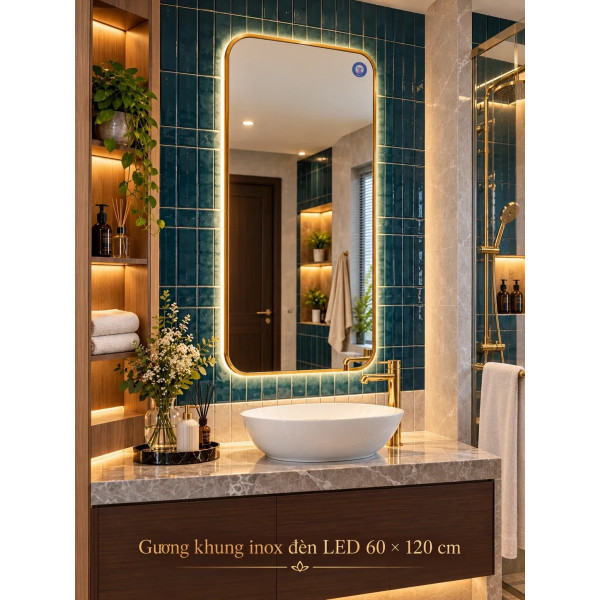 Gương phòng tắm khung inox đèn LED 60 x 120 cm NAVADO