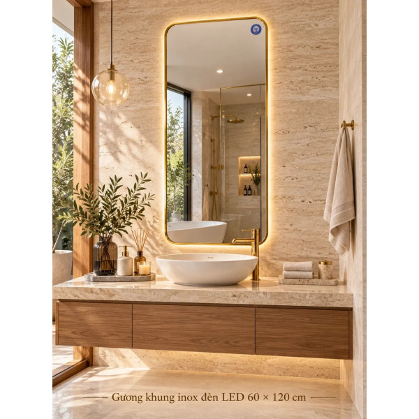 Gương phòng tắm khung inox đèn LED 60 x 120 cm NAVADO