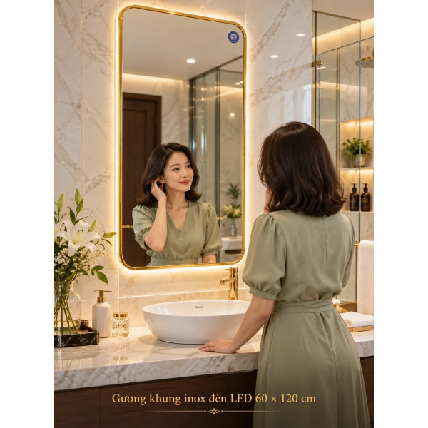 Gương phòng tắm khung inox đèn LED 60 x 120 cm NAVADO