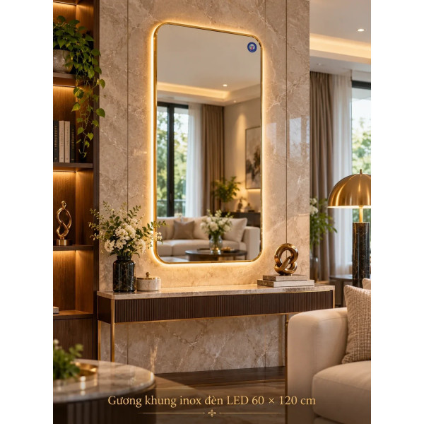 Gương trang trí khung inox đèn LED 60 x 120 cm NAVADO