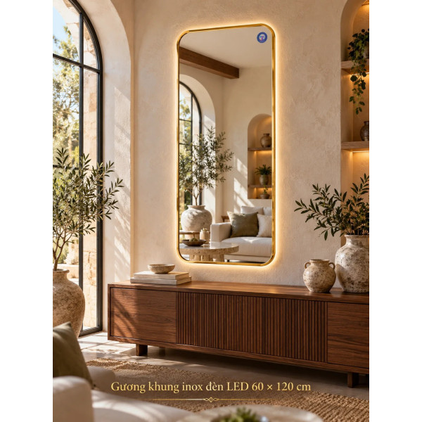 Gương trang trí khung inox đèn LED 60 x 120 cm NAVADO