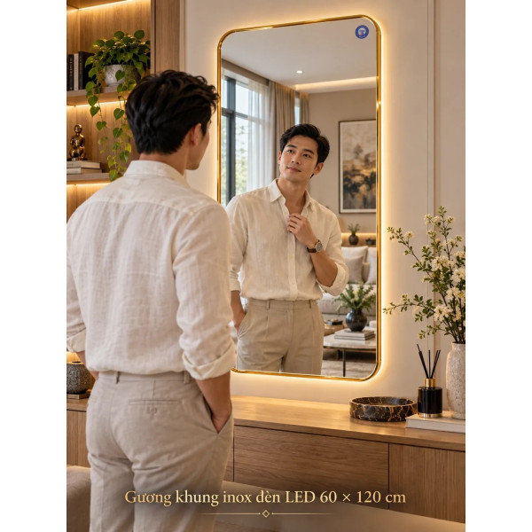 Gương trang trí khung inox đèn LED 60 x 120 cm NAVADO
