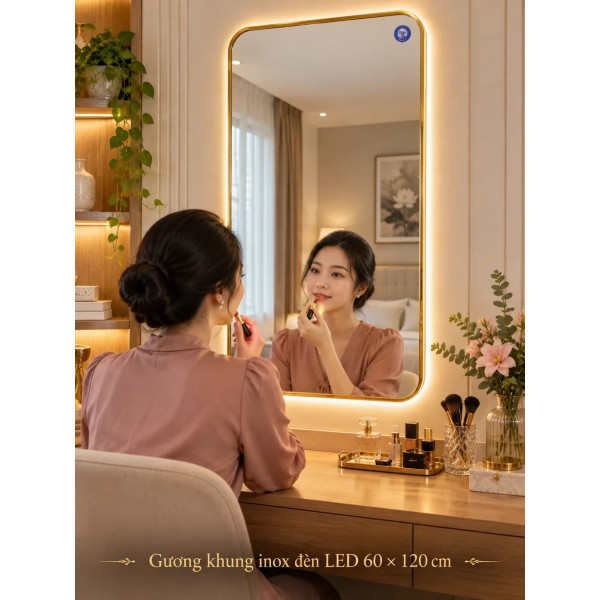 Gương bàn trang điểm khung inox đèn LED 60 x 120 cm NAVADO