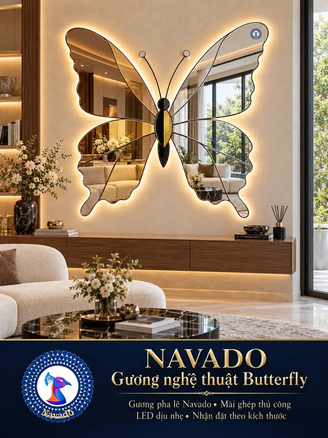 Gương nghệ thuật Butterfly NAVADO LED phòng khách