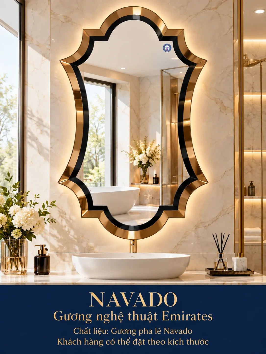 Gương phòng tắm Emirates NAVADO viền vàng phối đen