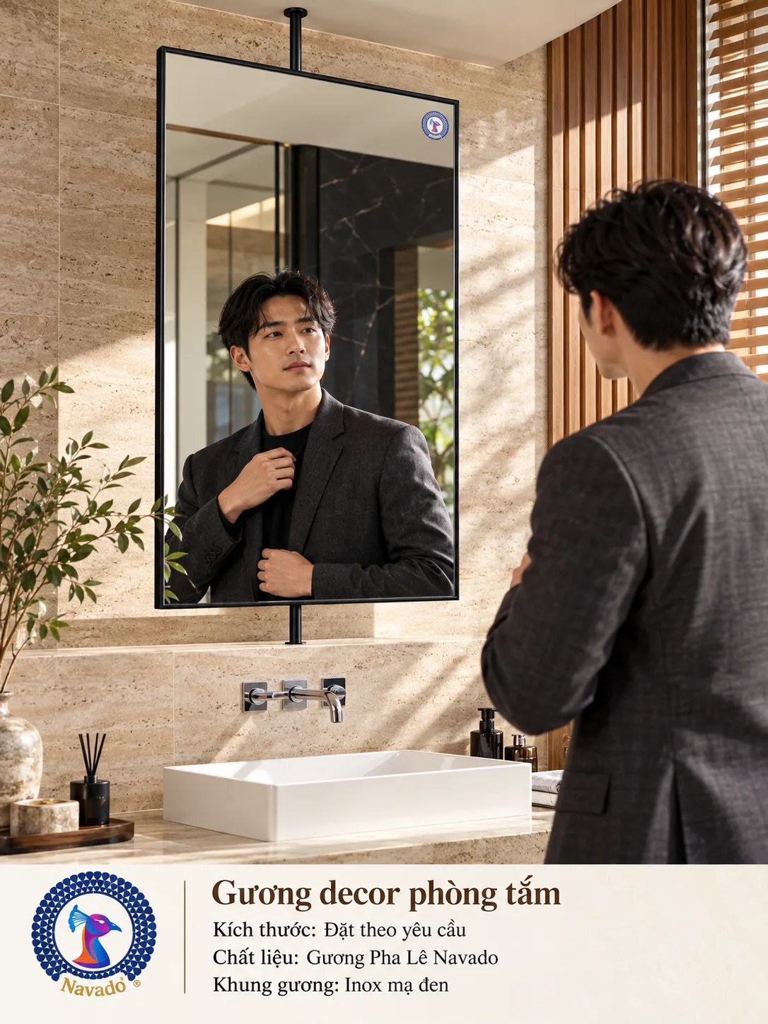 Gương phòng tắm khung inox mạ đen NAVADO