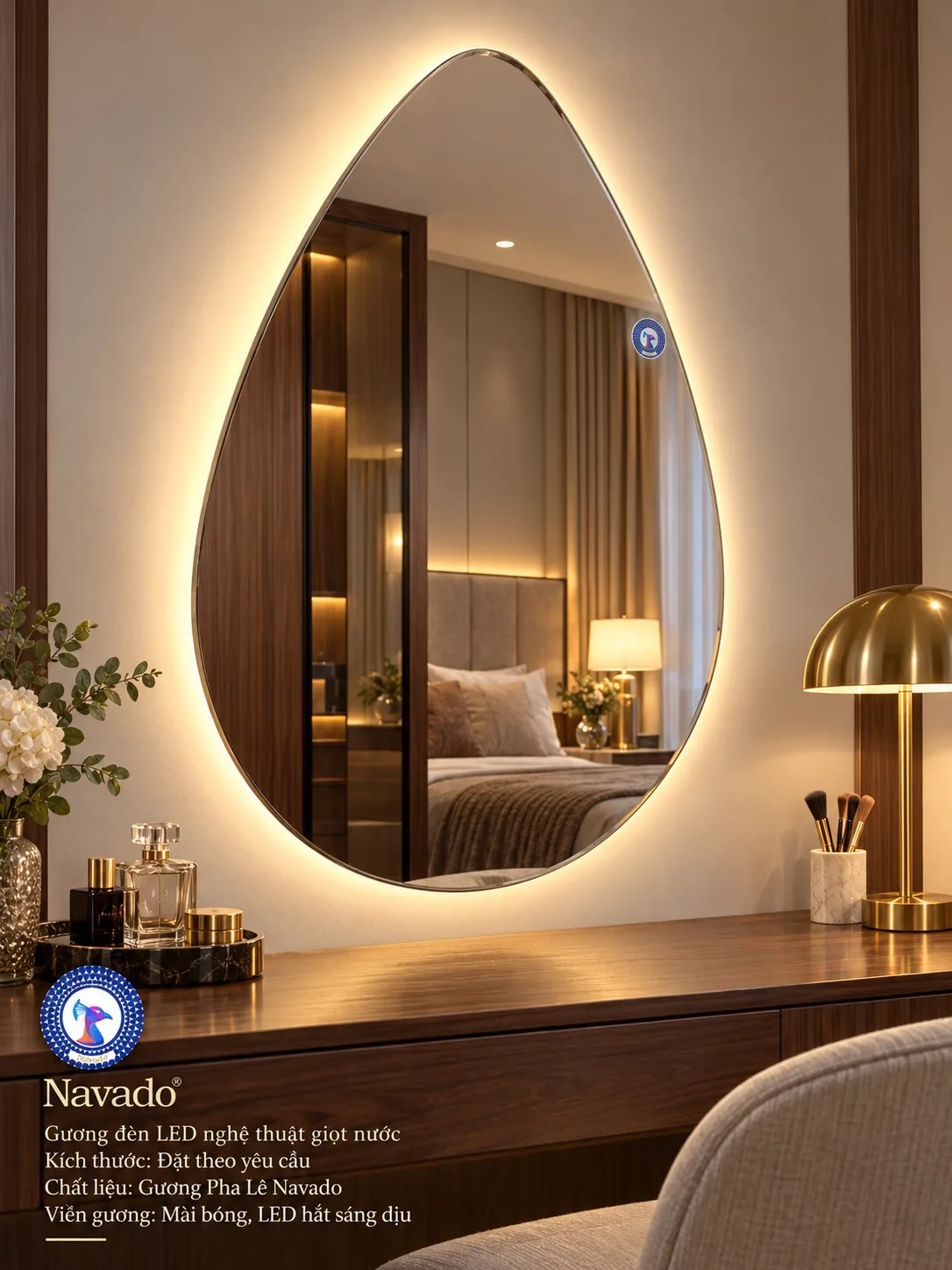 Gương bàn trang điểm Giọt Nước LED NAVADO