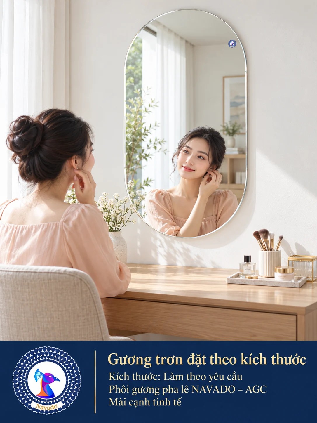 Gương bàn trang điểm tròn đặt theo kích thước NAVADO