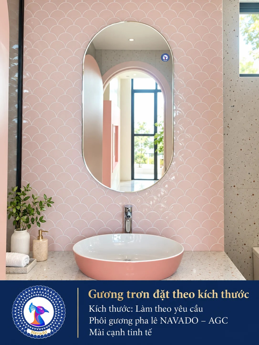 Gương phòng tắm tròn đặt theo kích thước NAVADO