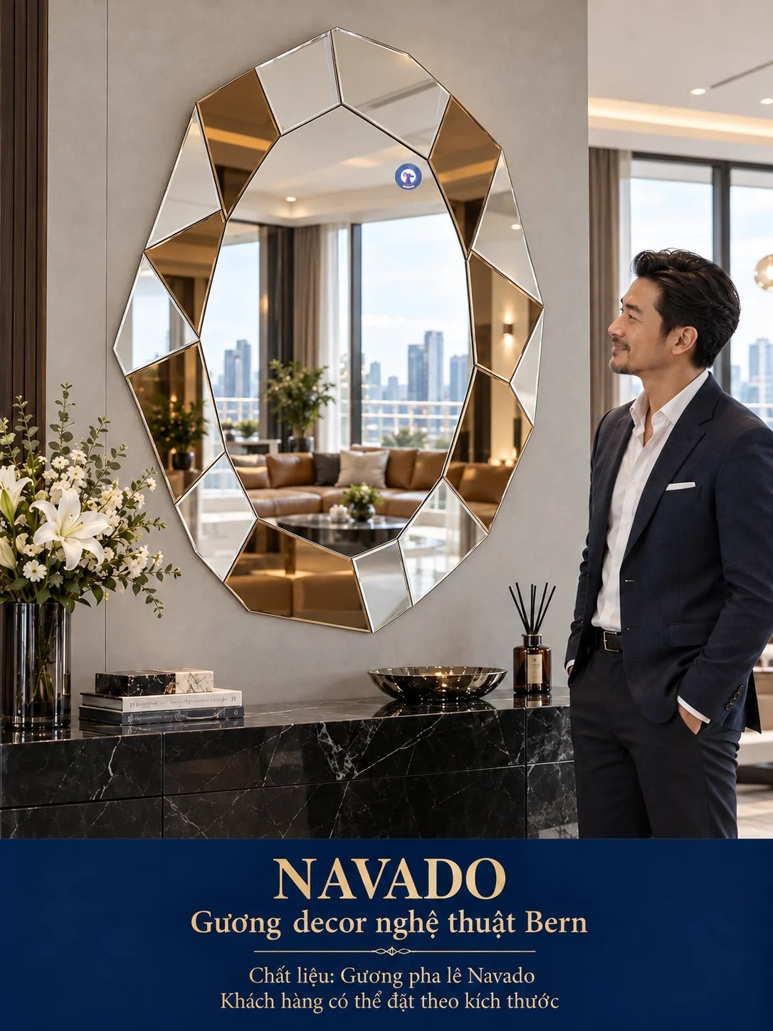 Gương trang trí Bern NAVADO viền kính trà