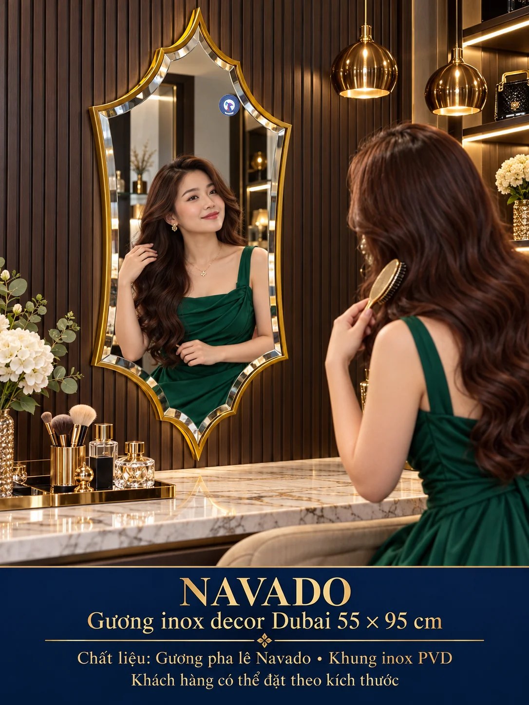 Gương bàn trang điểm khung inox Dubai NAVADO