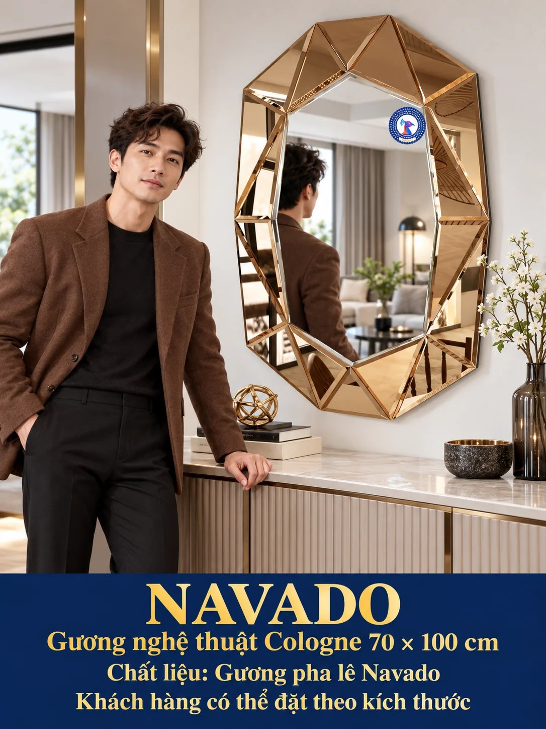 Gương nghệ thuật Cologne NAVADO phòng khách 70 x 100 cm