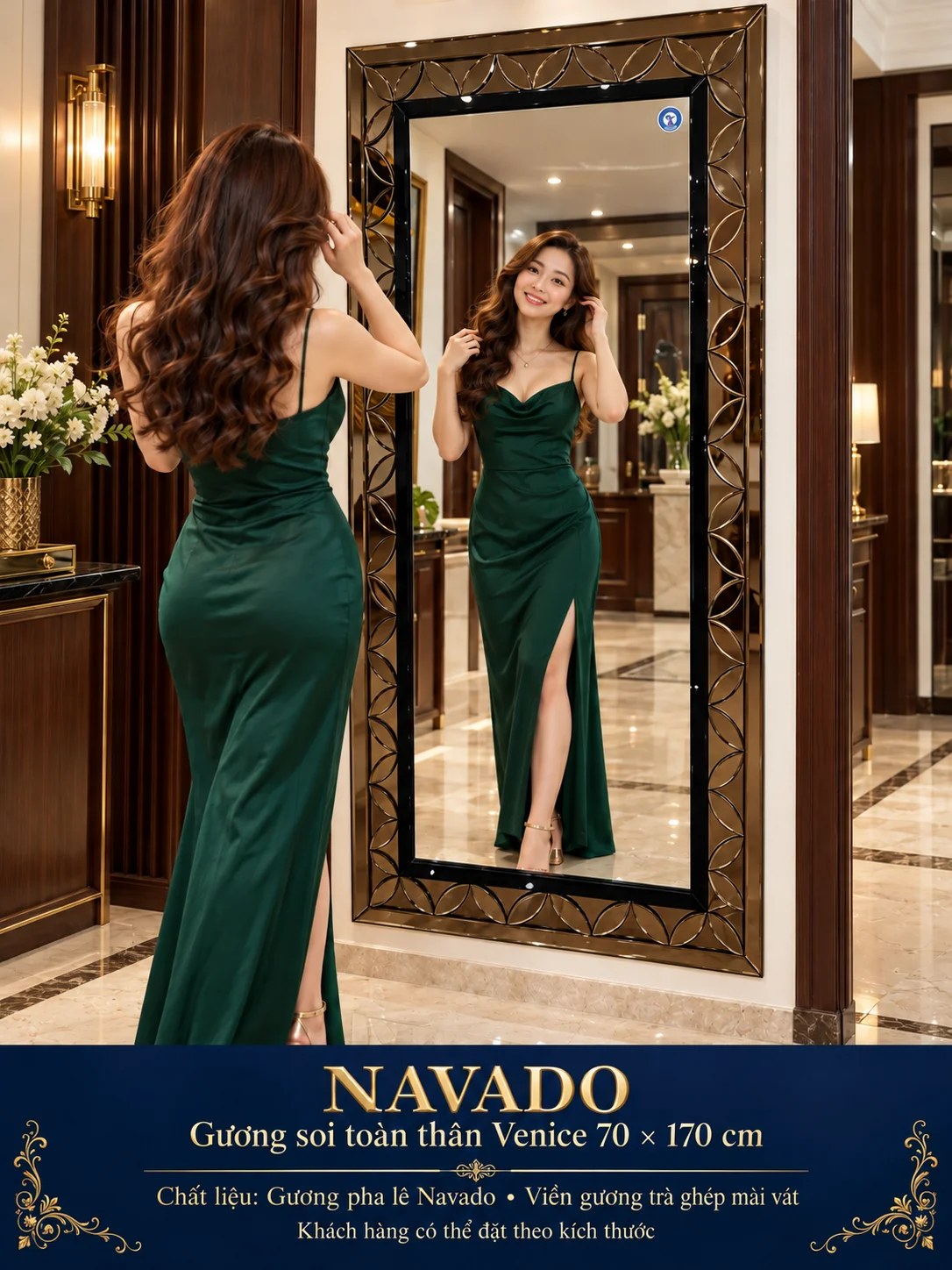 Gương soi toàn thân Venice viền trà NAVADO 70 x 170 cm