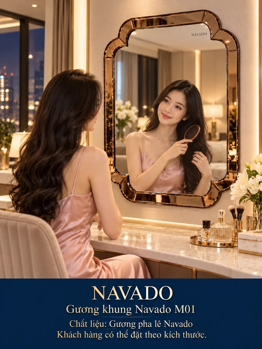 Gương bàn trang điểm khung NAVADO M01 60 x 80 cm