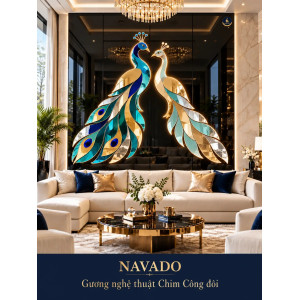 Gương nghệ thuật Chim Công Hạnh Phúc NAVADO phòng khách