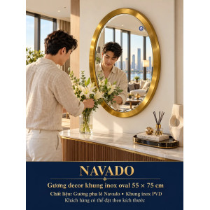 Gương trang trí inox vàng oval NAVADO 55 x 75 cm