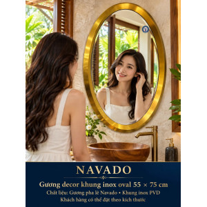 Gương phòng tắm inox vàng oval NAVADO 55 x 75 cm