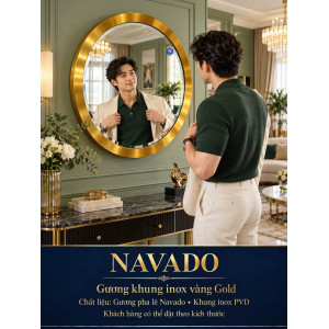 Gương trang trí inox vàng tròn NAVADO