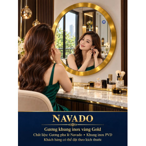 Gương bàn trang điểm inox vàng tròn NAVADO
