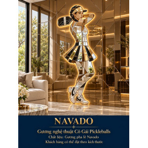 Gương nghệ thuật Cô Gái Pickleball NAVADO nền gương trà