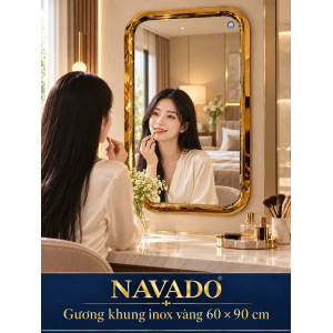 Gương bàn trang điểm khung inox vàng 60 x 90 cm NAVADO