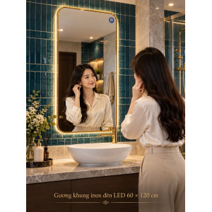 Gương phòng tắm khung inox đèn LED 60 x 120 cm NAVADO