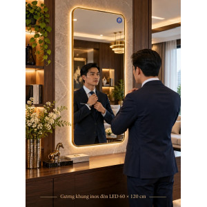 Gương trang trí khung inox đèn LED 60 x 120 cm NAVADO