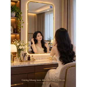 Gương bàn trang điểm khung inox đèn LED 60 x 120 cm NAVADO