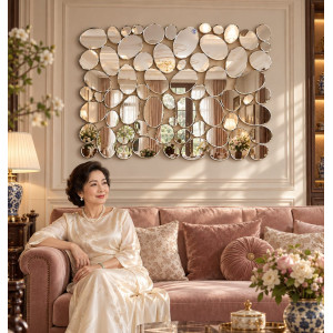 Gương ghép tường phòng khách Mosaic Bạc NAVADO