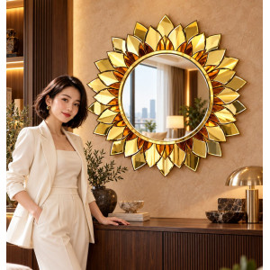 Gương ghép tường phòng khách Hoa Hướng Dương NAVADO