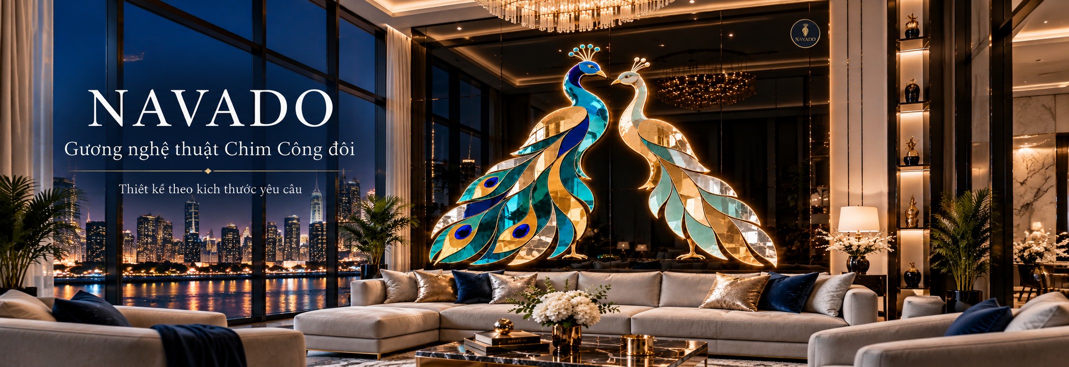 Gương nghệ thuật Chim Công đôi NAVADO