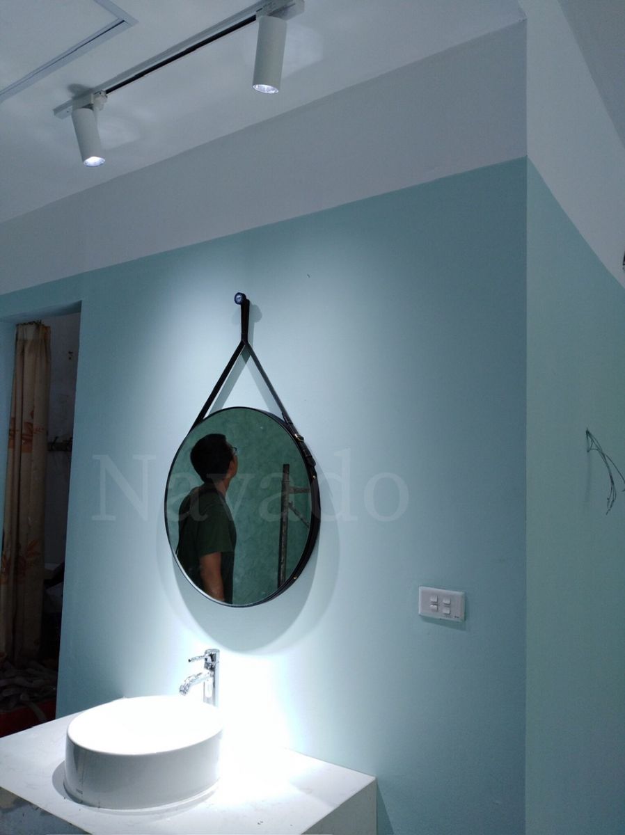 Gương dây da decor treo phòng tắm