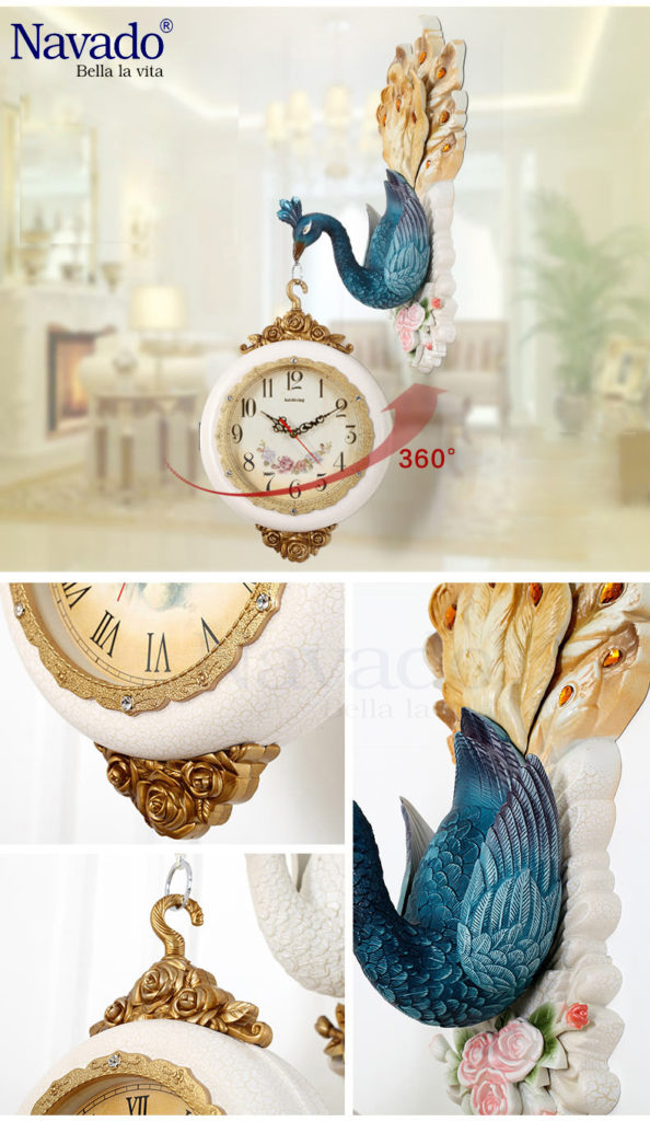 Đồng hồ trang trí chim Khổng tước